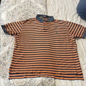 Striped Polo Shirt - Navy & Orange